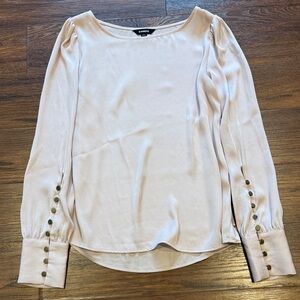 Express Women's Light Pink Long-Sleeve Blouse with Button Cuffs